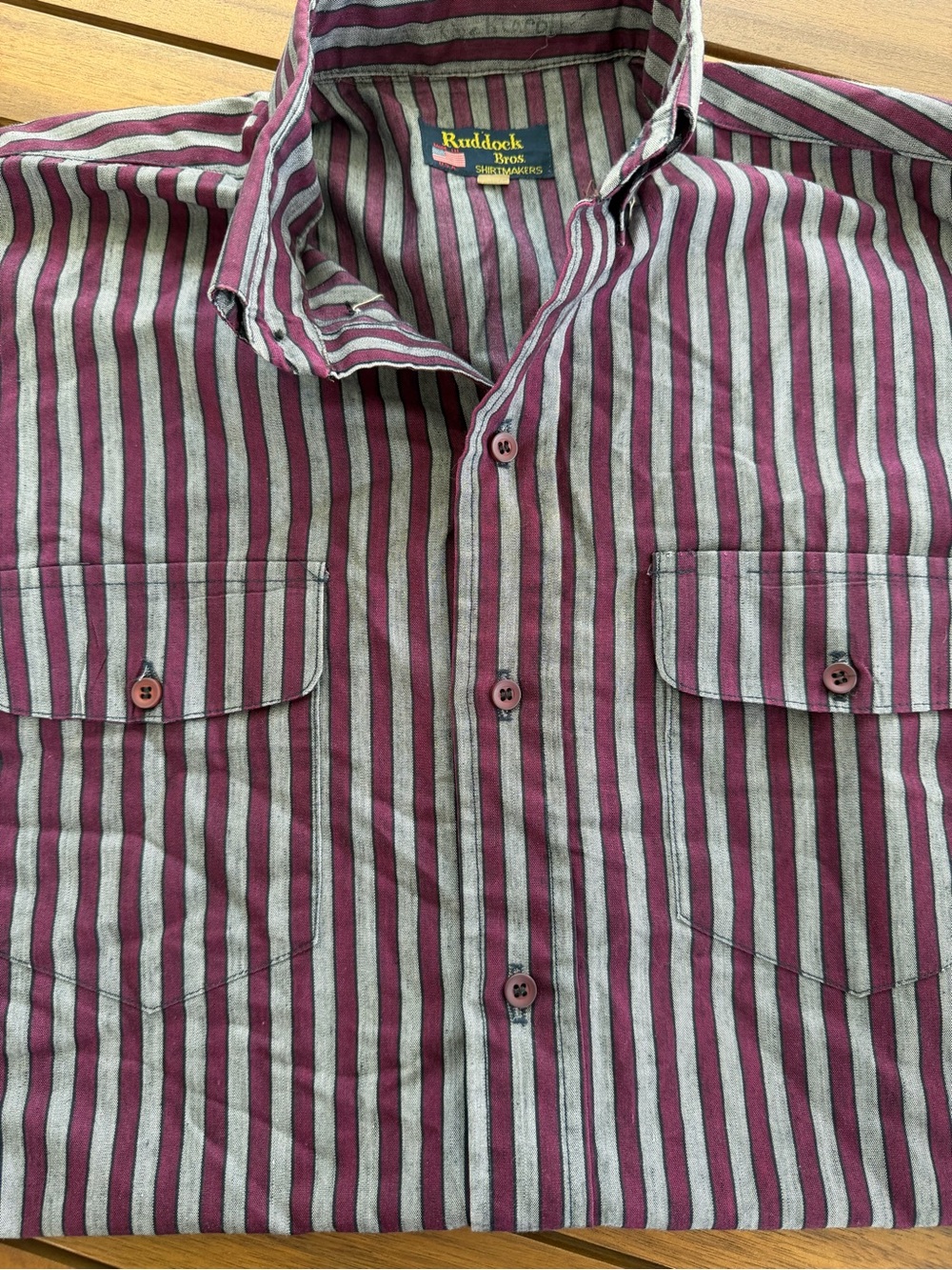 Striped Burgundy & Gray Button-Up Dress Shirt